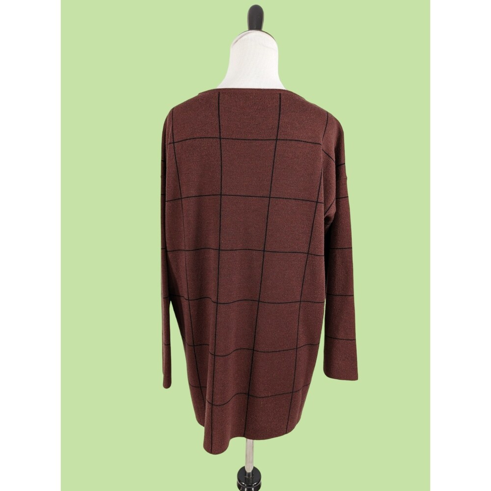 Eileen Fisher  Sweater XS 100% Merino Wool Windowpane‎  Brown Women's - Picture 2 of 5